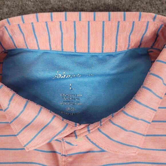 Johnnie-O Men's Golf Polo Shirt Size  L Pink Blue Striped Performance - Picture 2 of 10